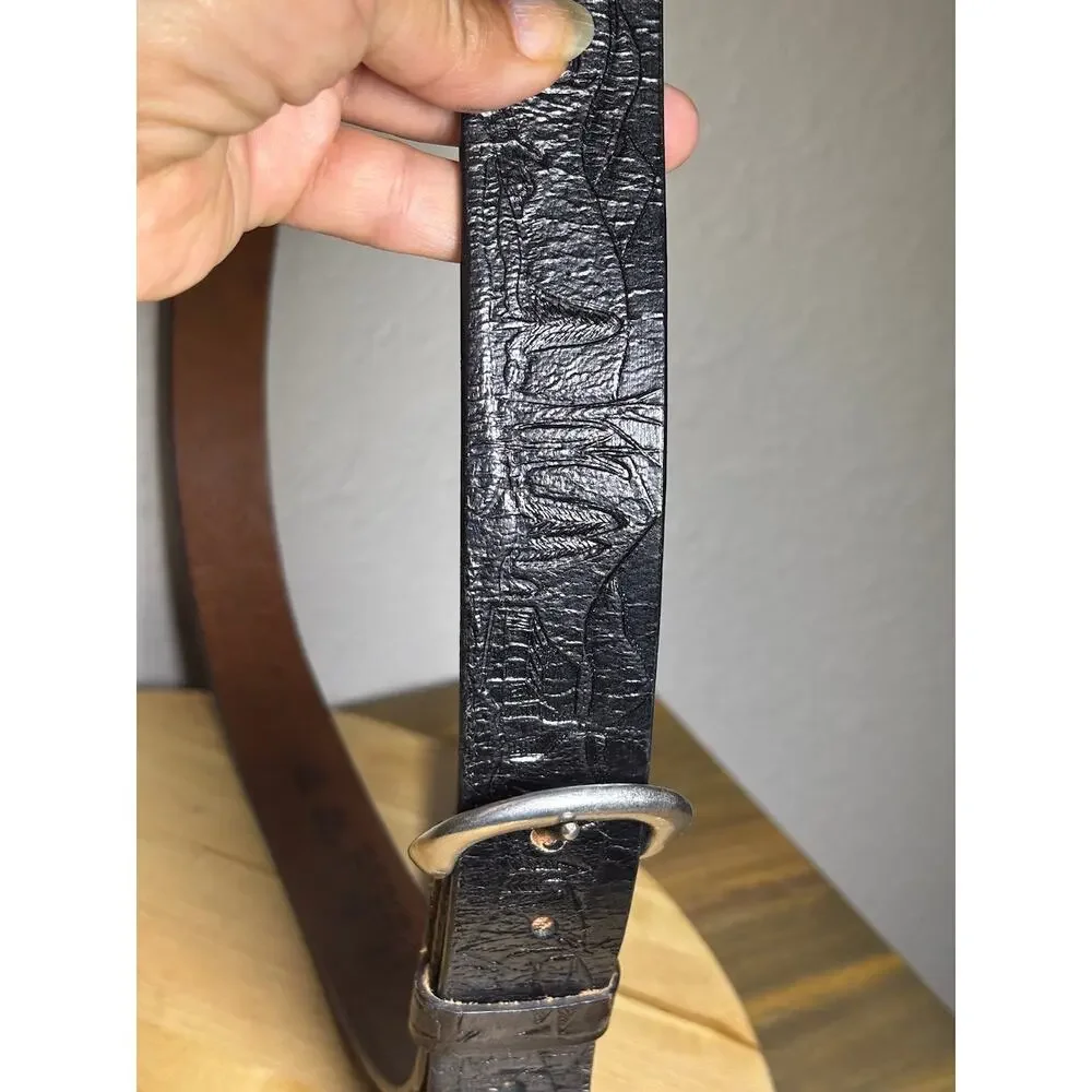 C.L. Genuine Black Silver Tooled/Embossed Belt 100% Pure Leather Art 9900 Sz 54